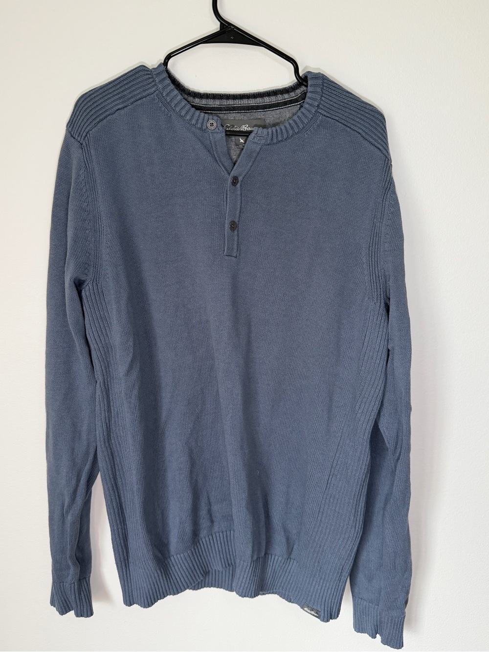 Eddie Bauer Men's Slate Blue Henley Crewneck Sweater
